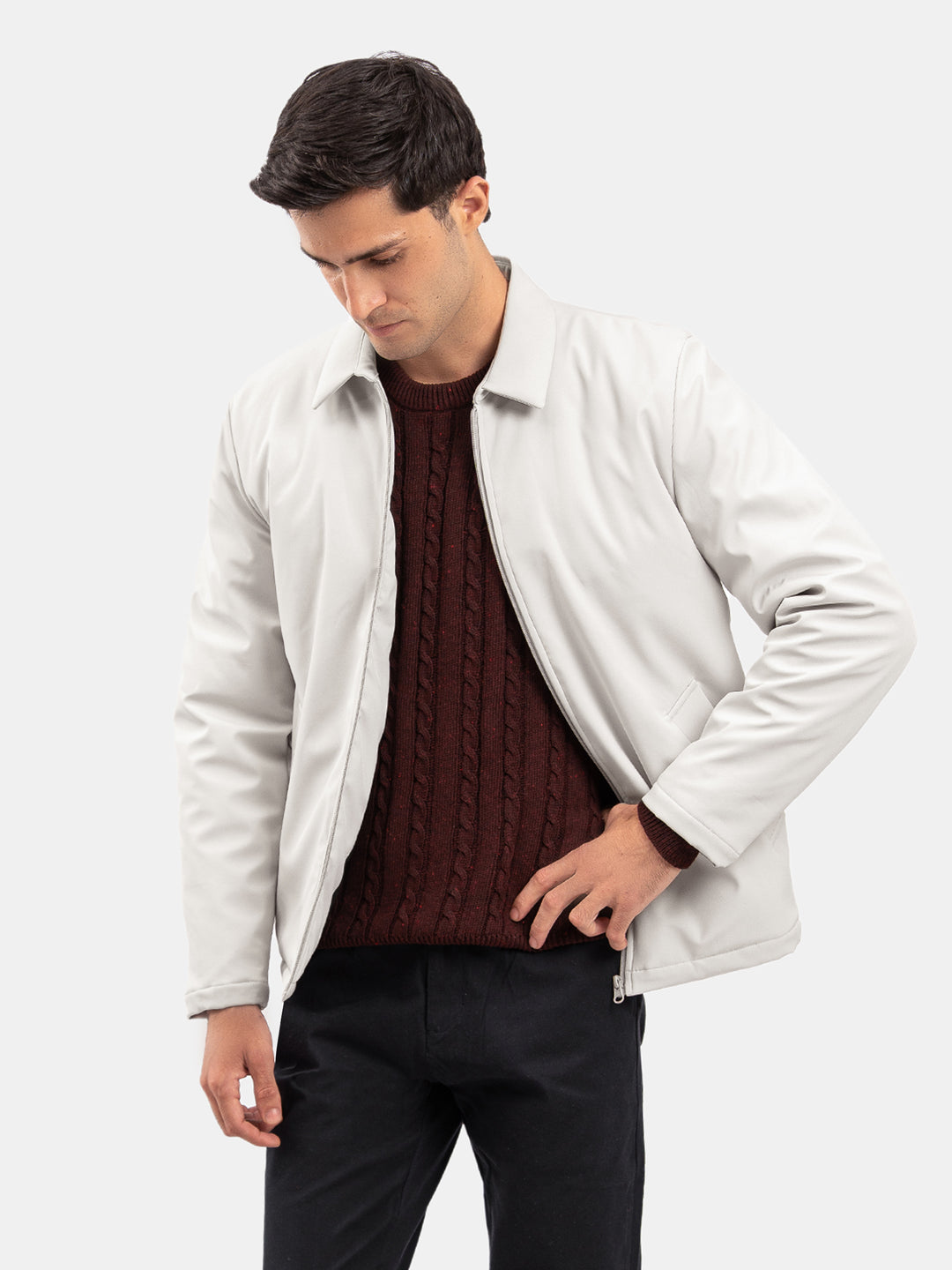 Ash White Quilted Formal Jacket With Collar