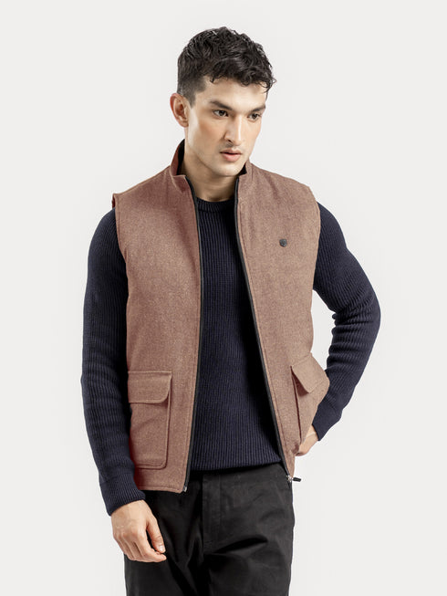 Auburn Brown Quilted Sleeveless Jacket