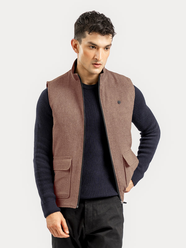 Auburn Brown Quilted Sleeveless Jacket