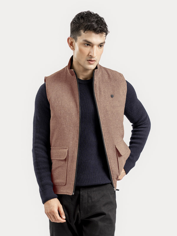 Auburn Brown Quilted Sleeveless Jacket