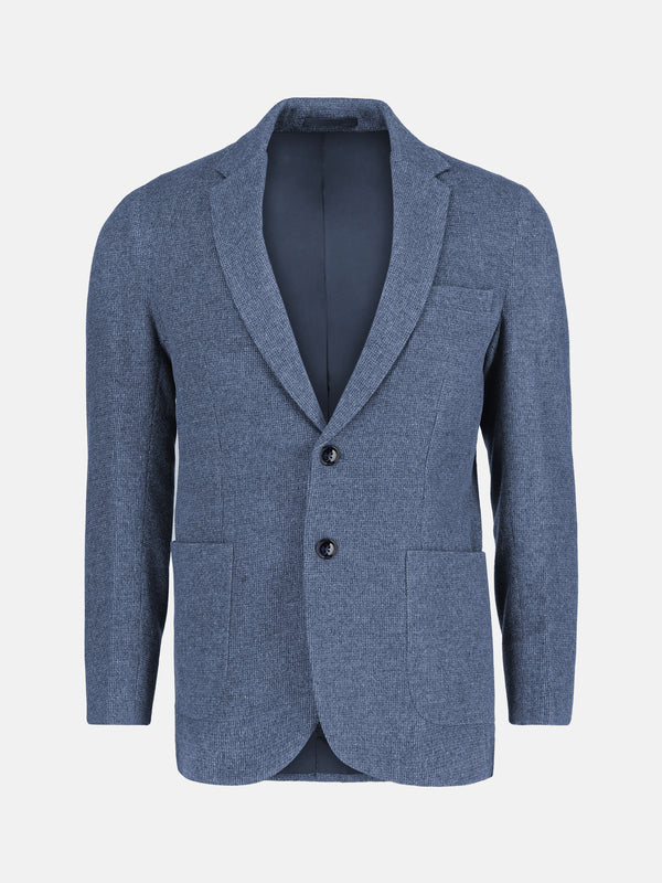 Blue Micro Gingham Wool & Cashmere Blended Blazer - Sartoria