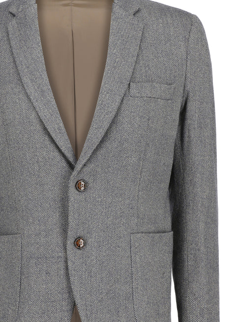 Black & Grey Herringone Wool & Cashmere Blazer - Sartoria