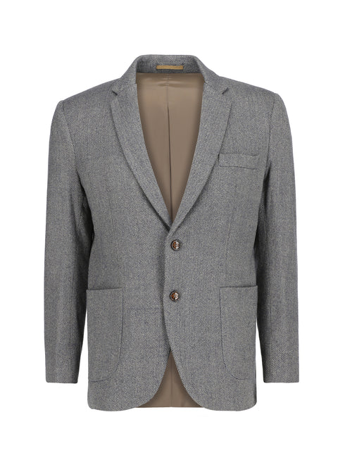 Black & Grey Herringone Wool & Cashmere Blazer - Sartoria