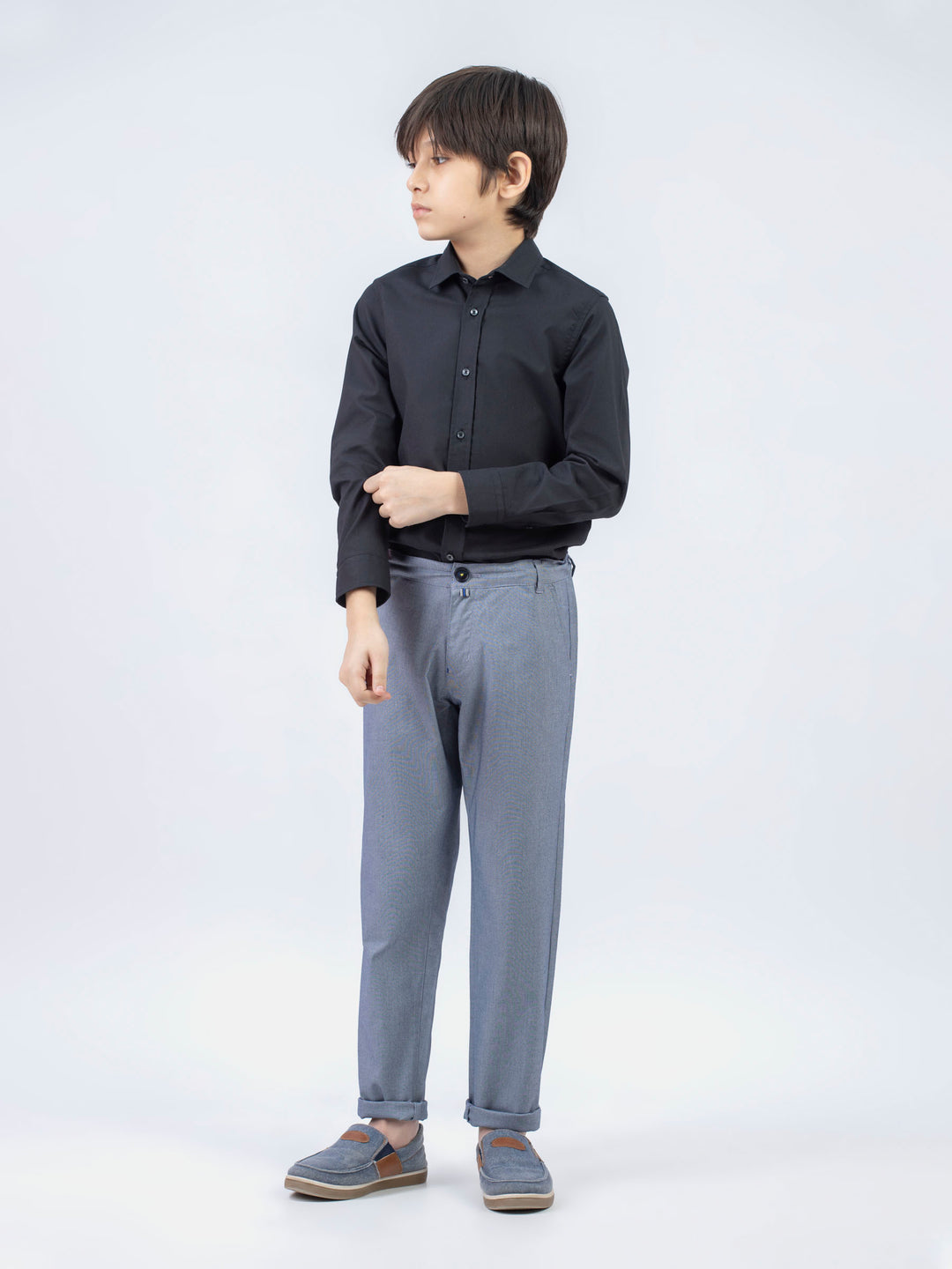 Basic Black Casual Shirt With Shallow Collar