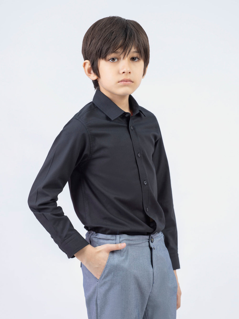 Basic Black Casual Shirt With Shallow Collar