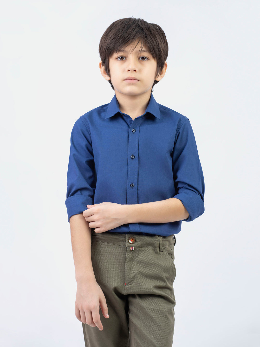 Basic Blue Casual Shirt With Shallow Collar