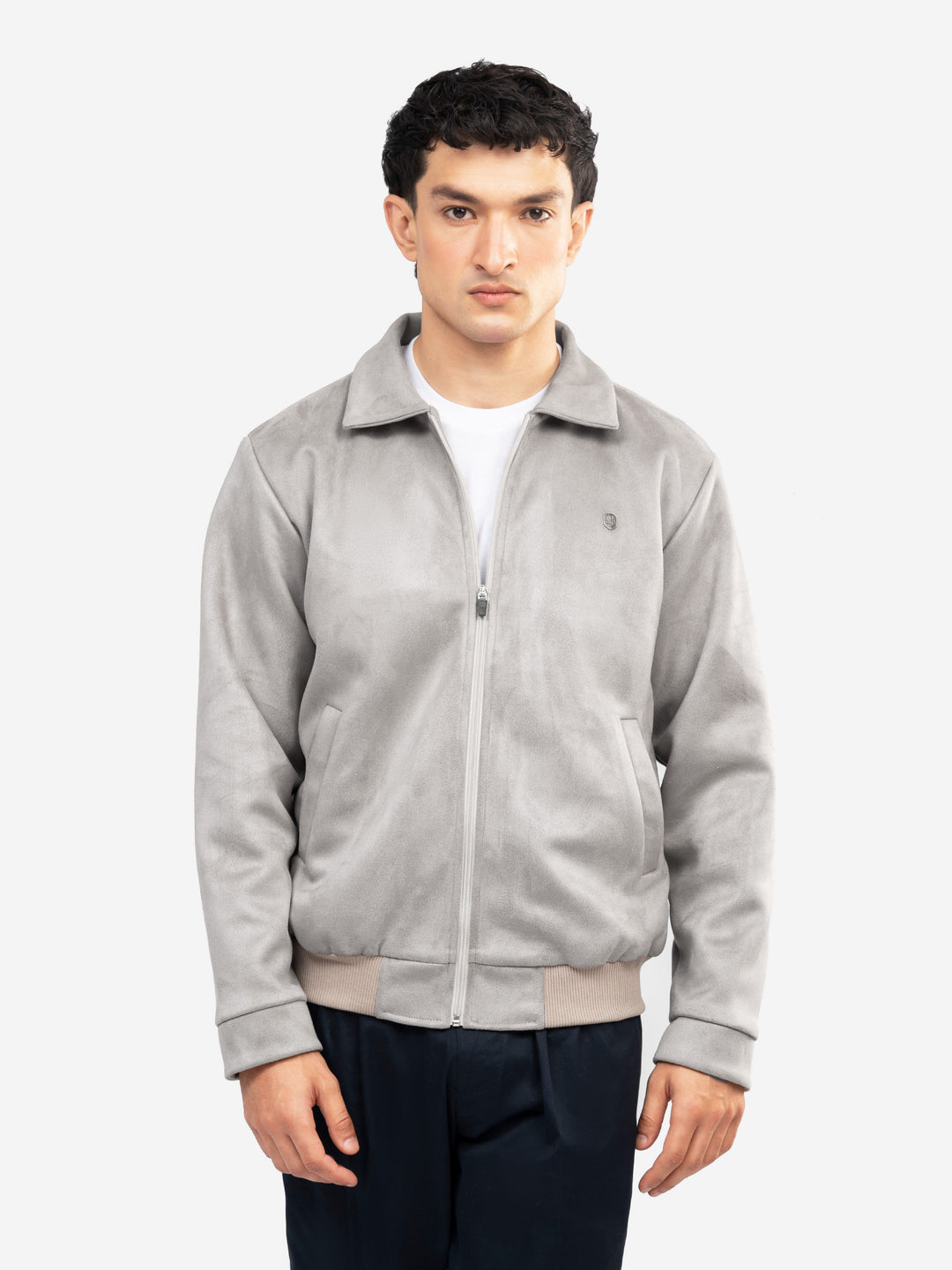 Men's beige suede jacket front view