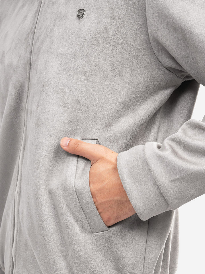 Close Side view of men's suede winter jacket