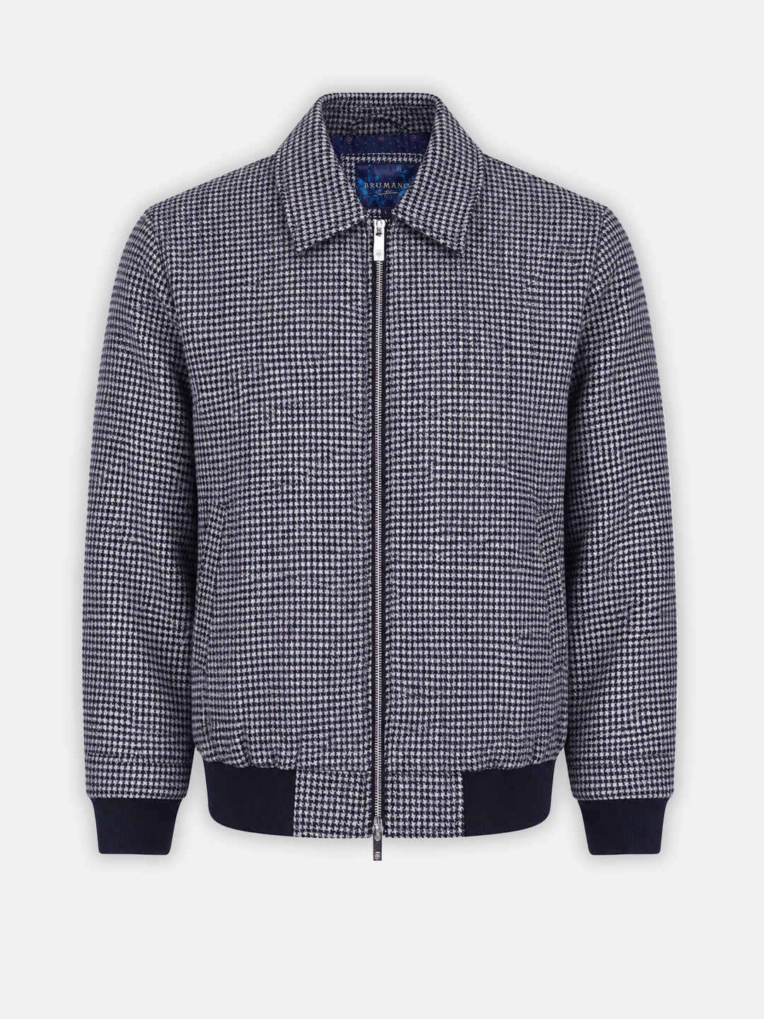Beige & Blue Houndstooth Patterned Wool & Cashmere Blended Jacket - Sartoria
