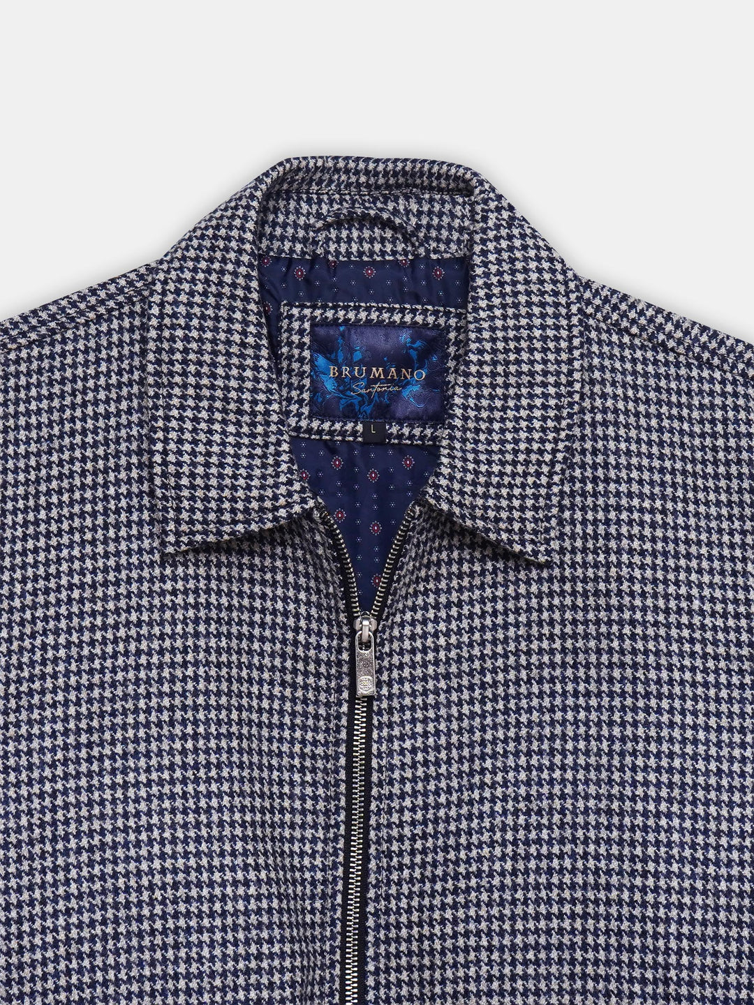 Beige & Blue Houndstooth Patterned Wool & Cashmere Blended Jacket - Sartoria