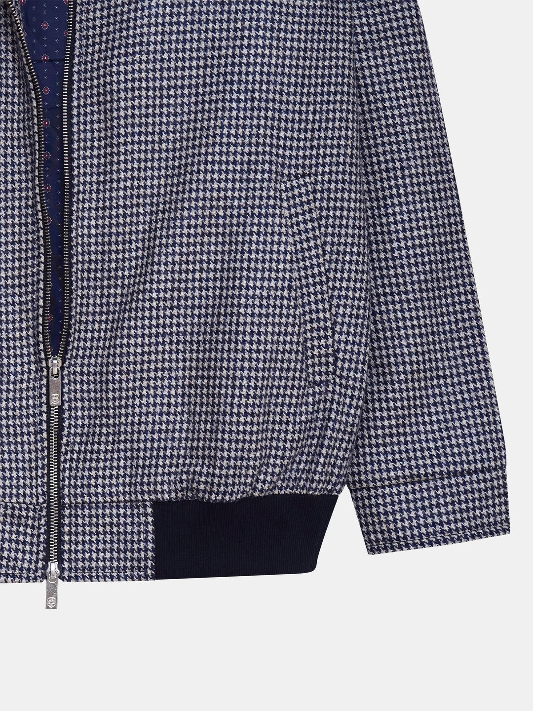 Beige & Blue Houndstooth Patterned Wool & Cashmere Blended Jacket - Sartoria