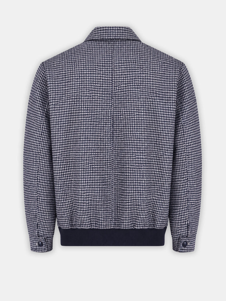 Beige & Blue Houndstooth Patterned Wool & Cashmere Blended Jacket - Sartoria