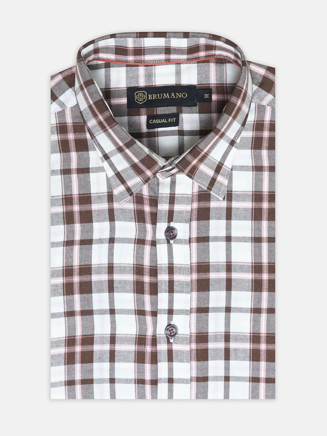 Beige & brown checkered inside button down collar shirt