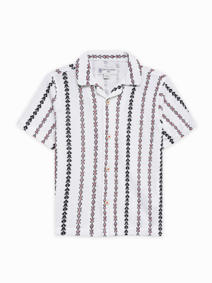 Beige Knitted Printed Cuban Collar Shirt - Junior
