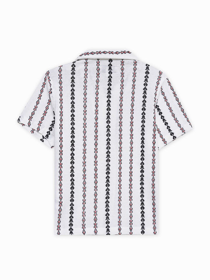 Beige Knitted Printed Cuban Collar Shirt - Junior
