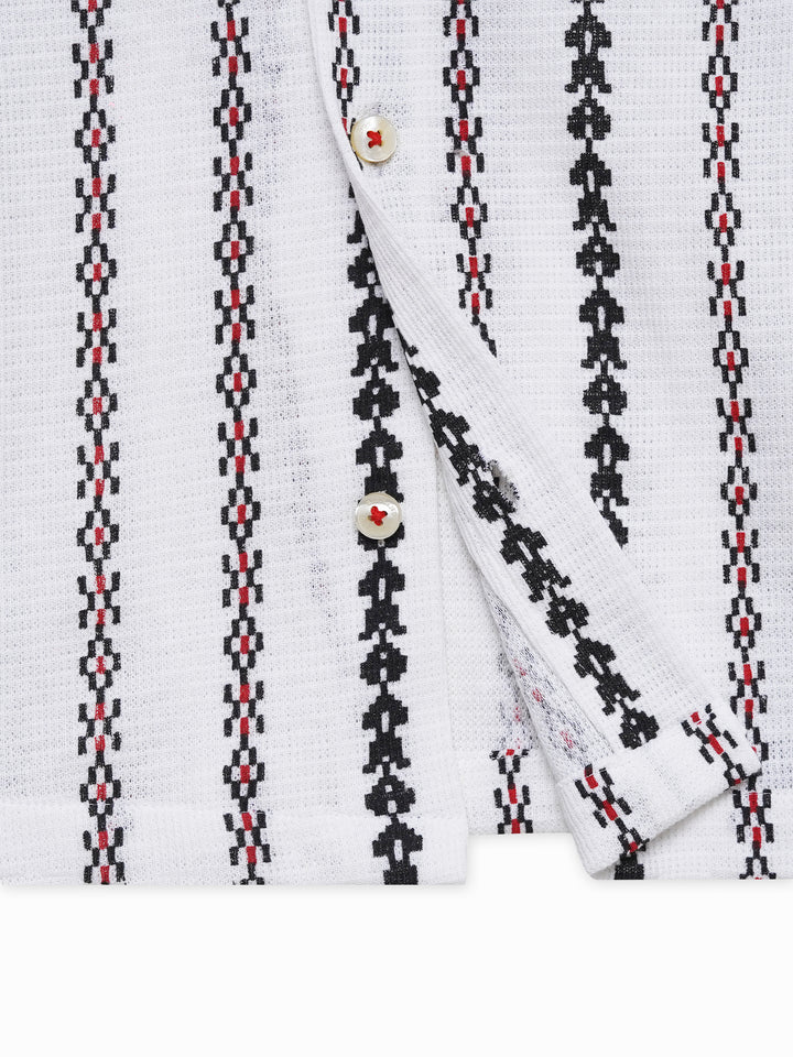 Beige Knitted Printed Cuban Collar Shirt - Junior