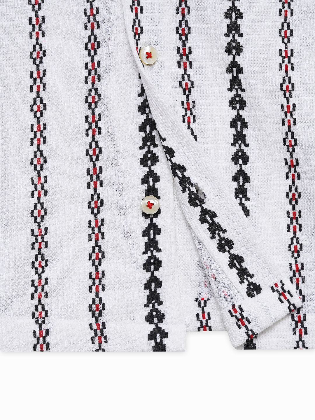 Beige Knitted Printed Cuban Collar Shirt - Junior