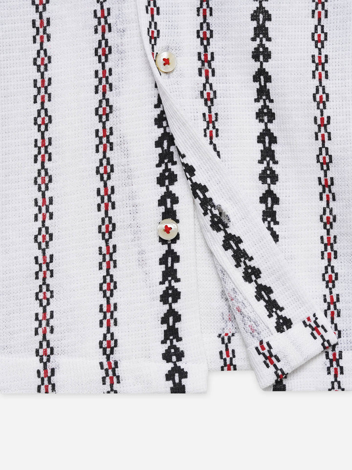 Beige Knitted Printed Cuban Collar Shirt - Junior