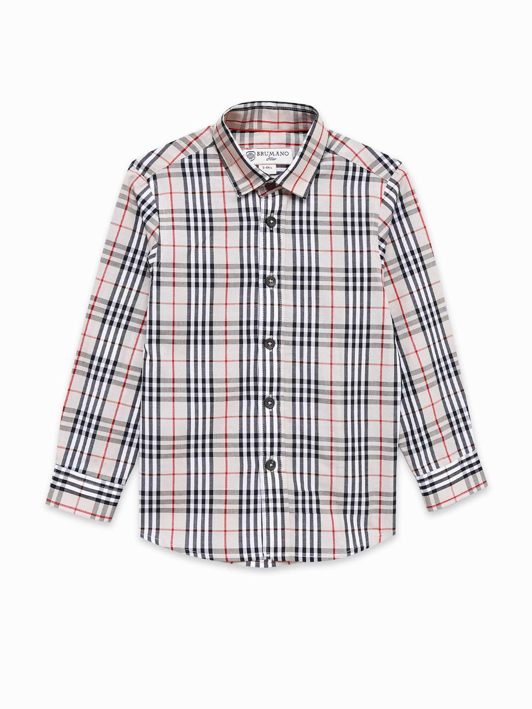Beige Large Checkered Long Sleeve Shirt - Junior