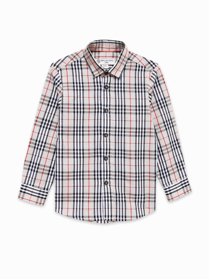 Beige Large Checkered Long Sleeve Shirt - Junior