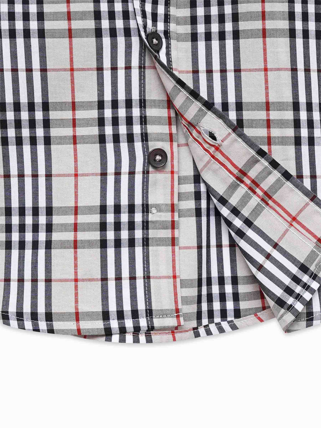 Beige Large Checkered Long Sleeve Shirt - Junior