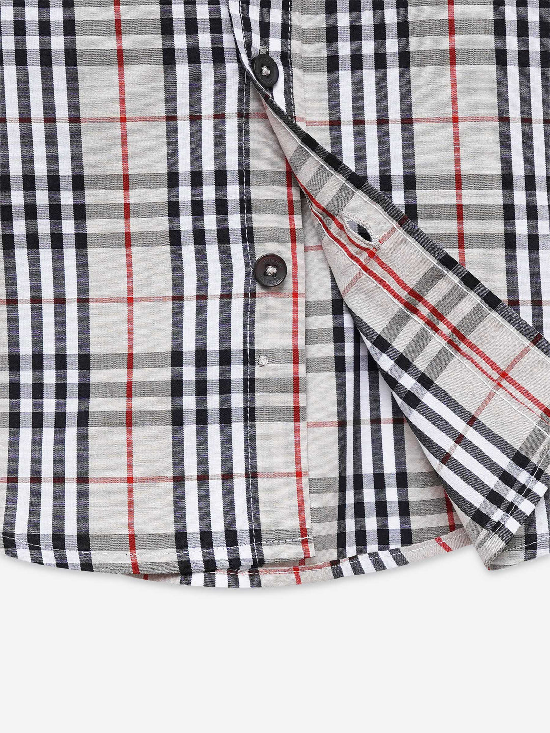 Beige Large Checkered Long Sleeve Shirt - Junior