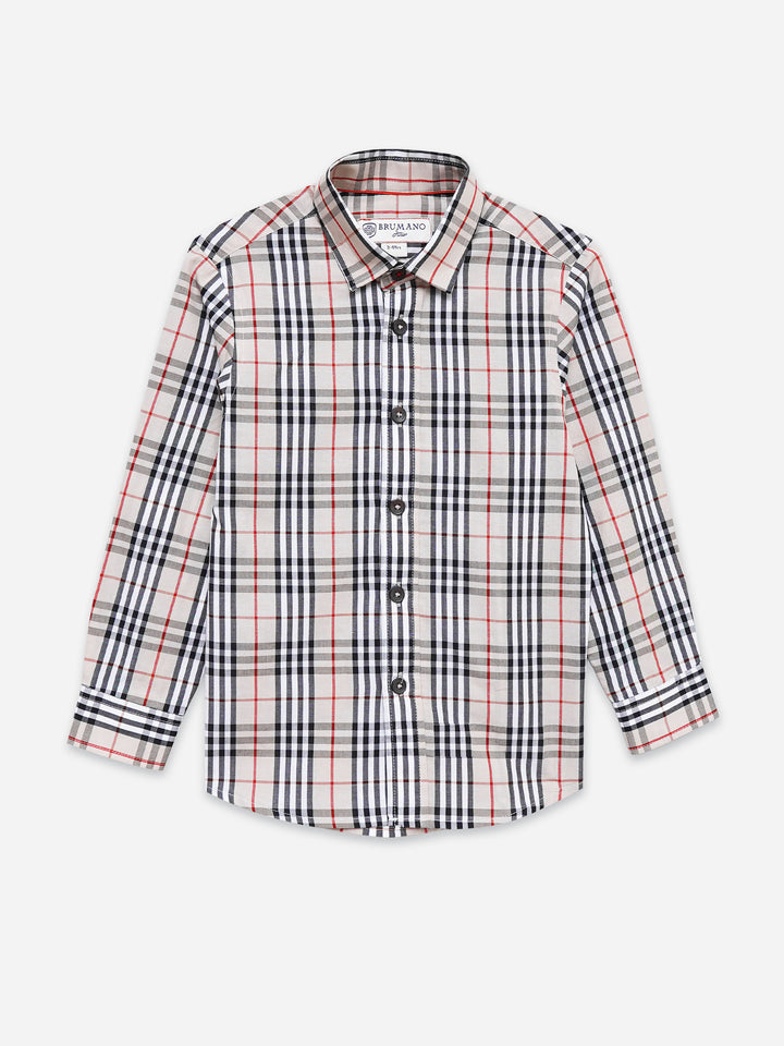 Beige Large Checkered Long Sleeve Shirt - Junior