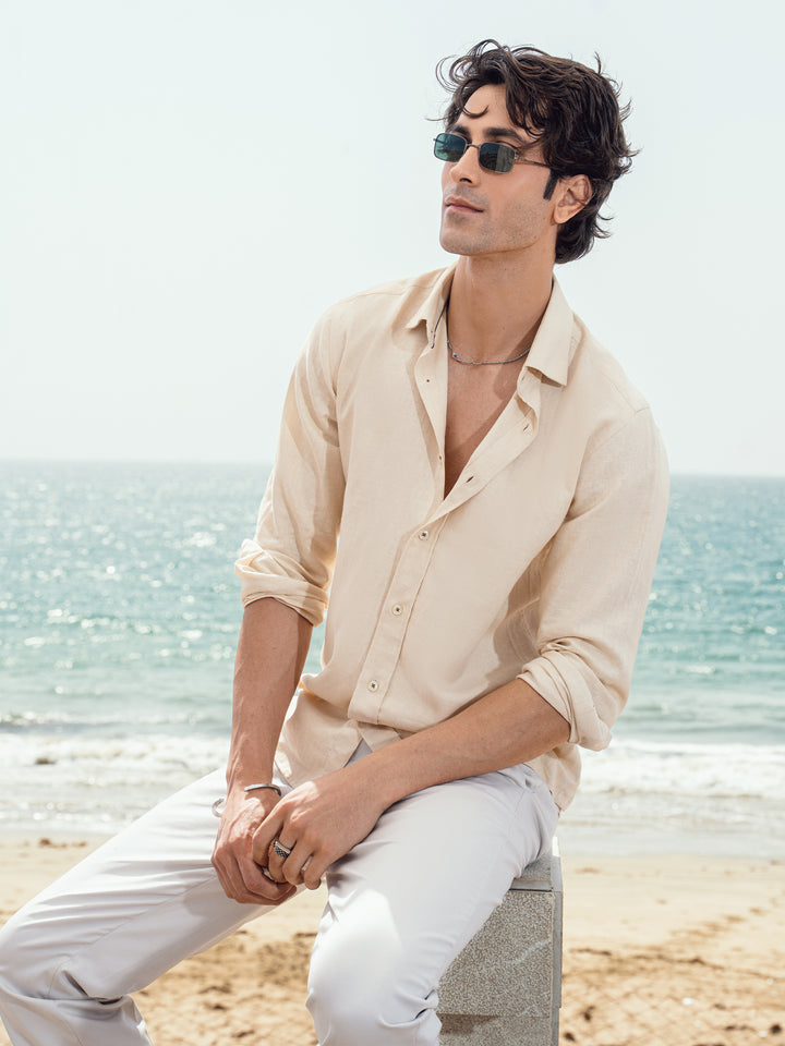 Beige Linen Blended Shirt
