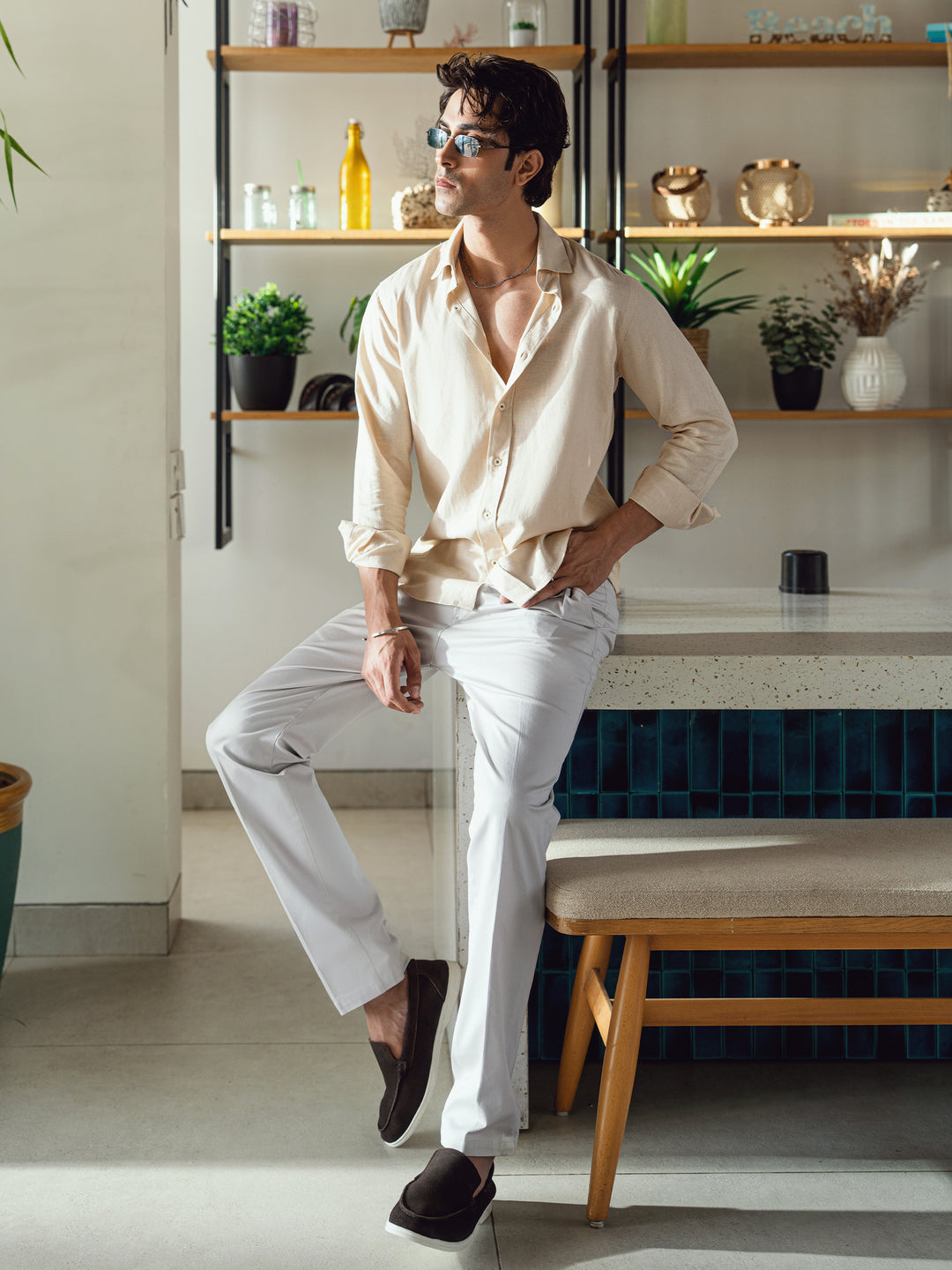 Beige Linen Blended Shirt
