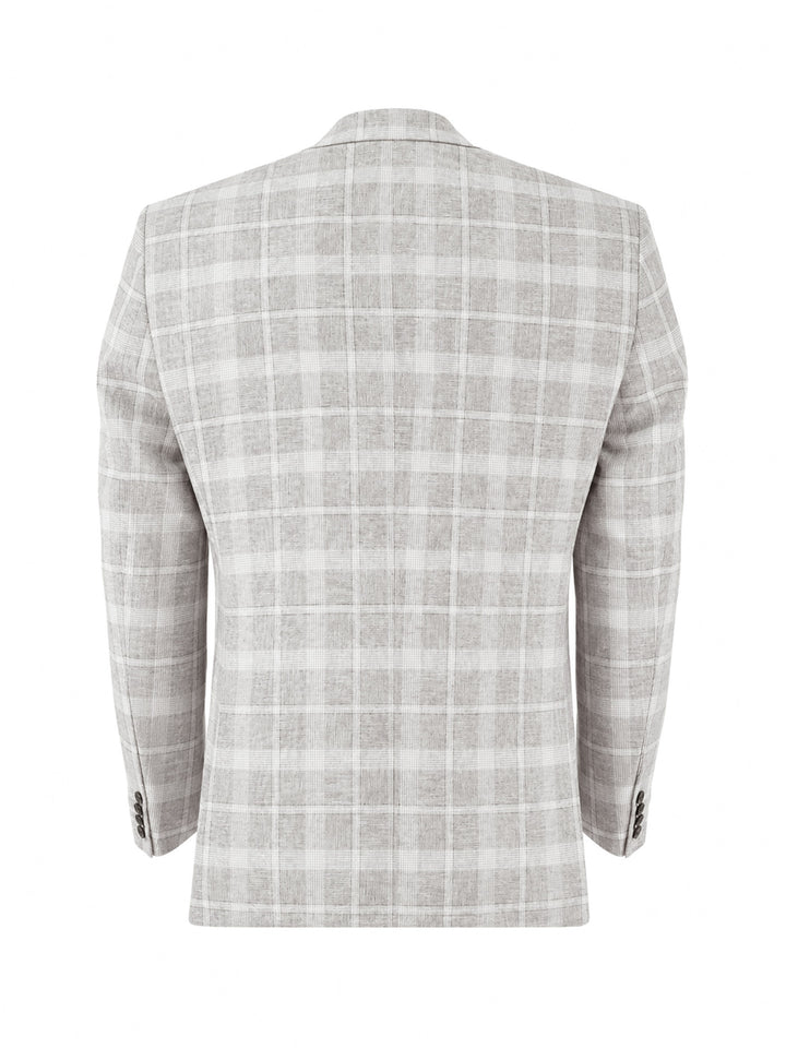 Beige Linen Checkered Casual Blazer
