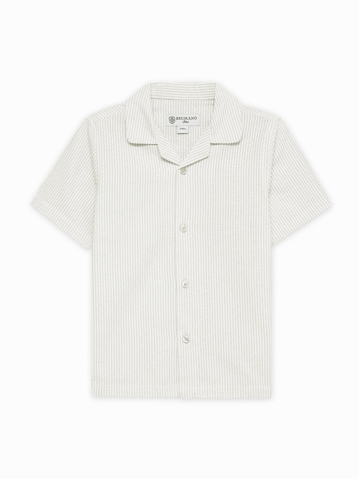 Beige Seersucked Casual Cuban Collar Shirt - Junior