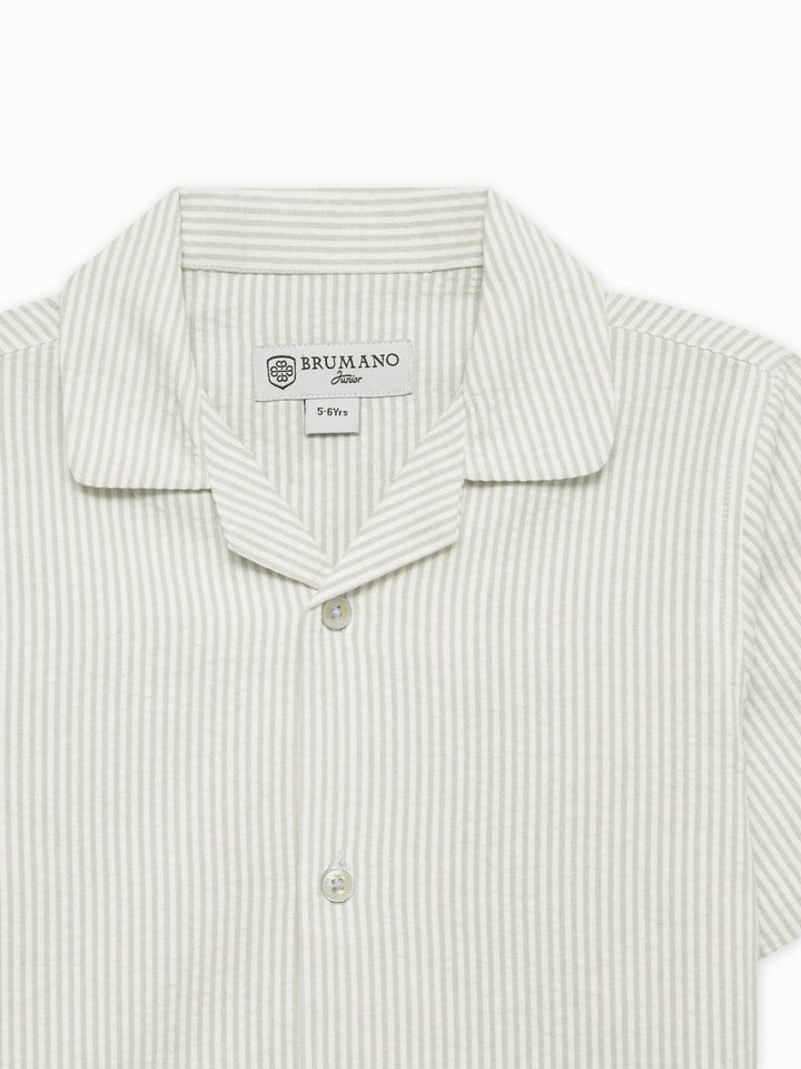 Beige Seersucked Casual Cuban Collar Shirt - Junior