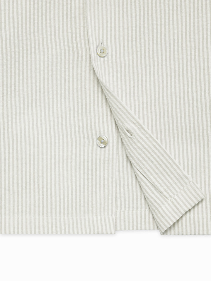 Beige Seersucked Casual Cuban Collar Shirt - Junior