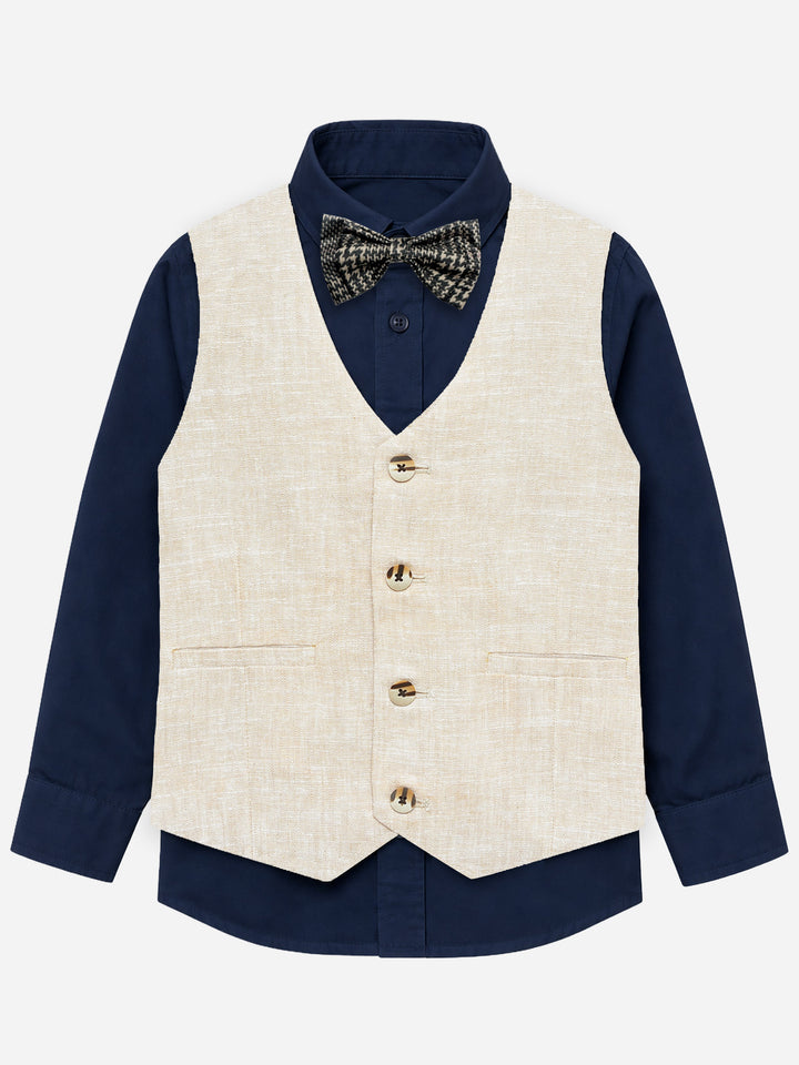 Beige Structured Formal Vest With Bow - Junior