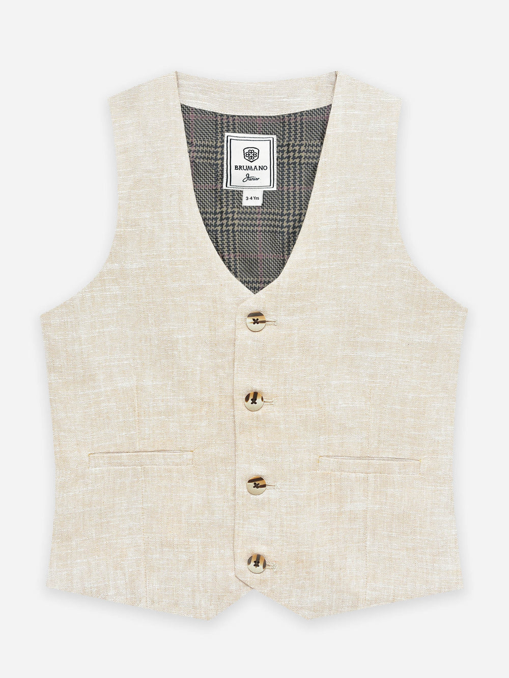Beige Structured Formal Vest With Bow - Junior