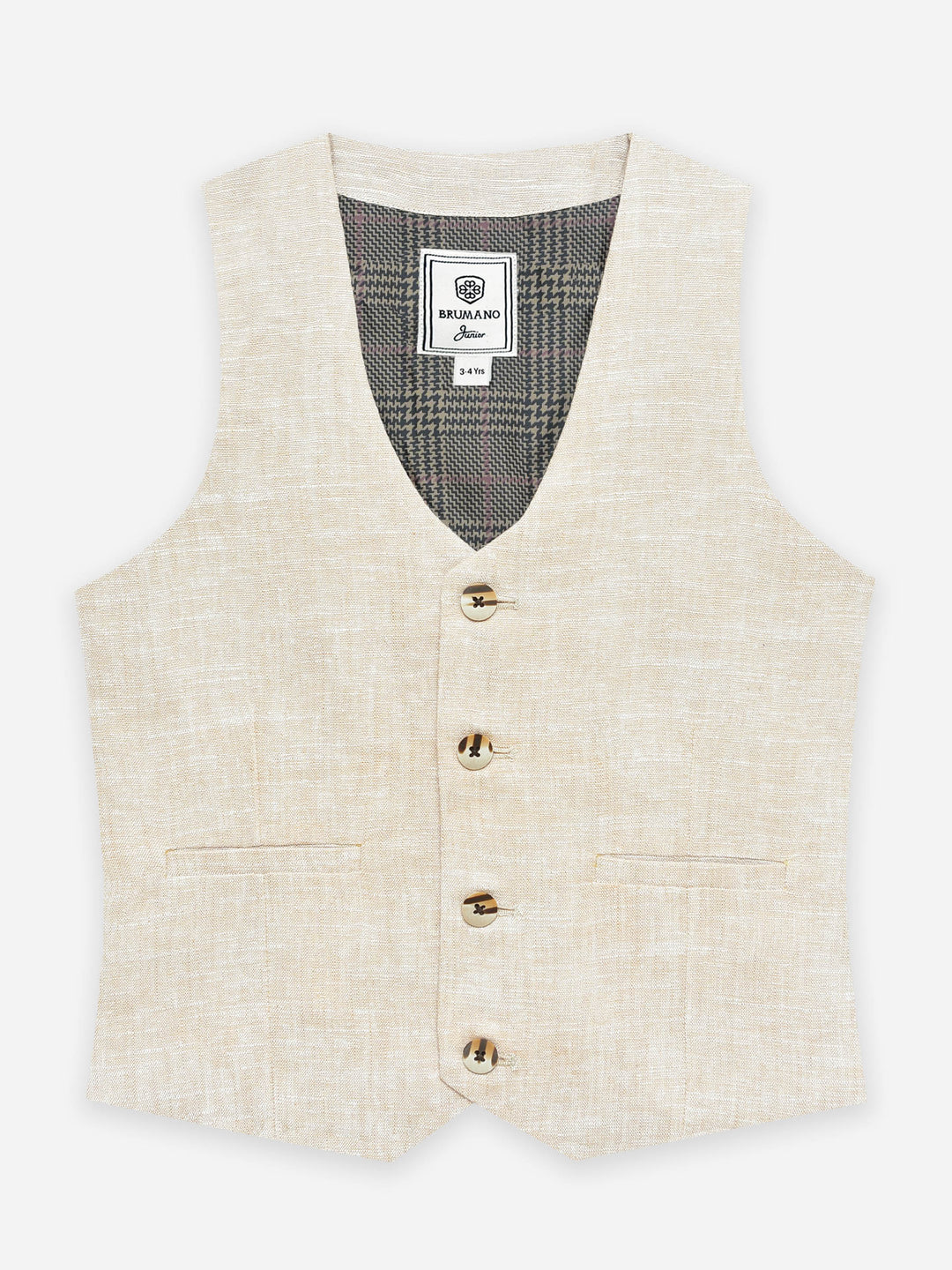 Beige Structured Formal Vest With Bow - Junior