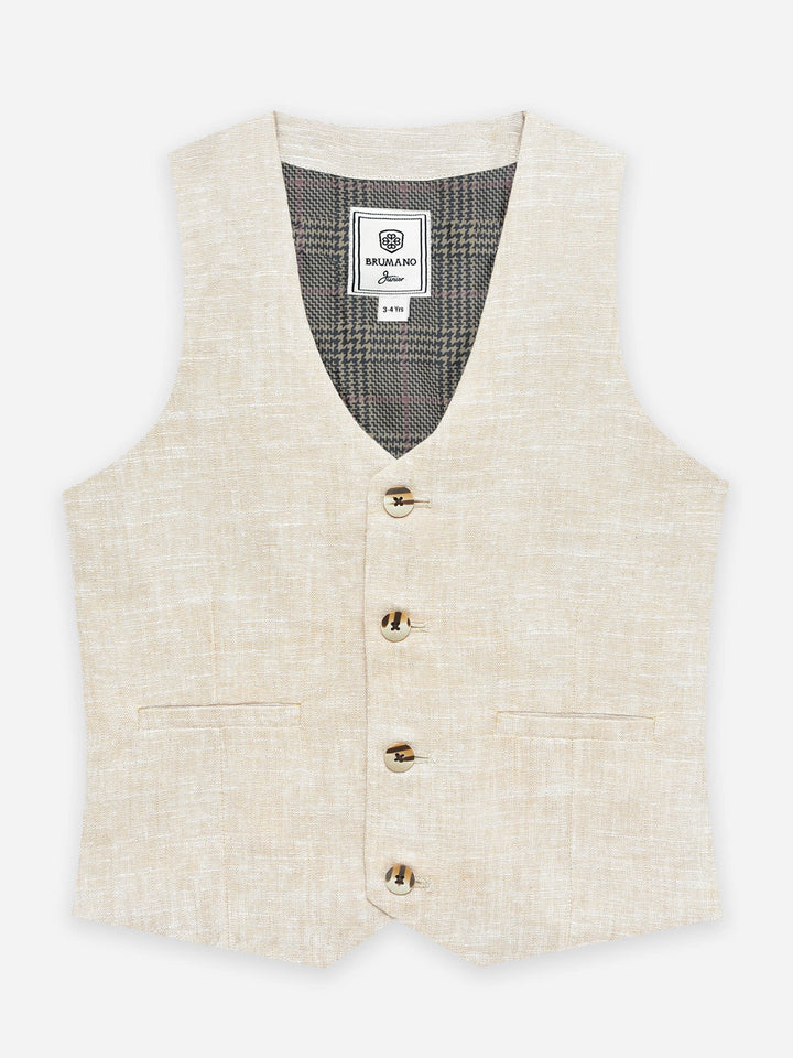 Beige Structured Formal Vest With Bow - Junior