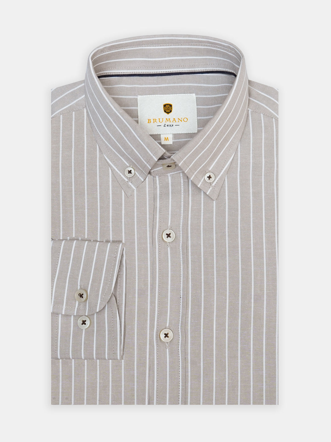 Beige & White Striped Button Down Formal Shirt- Luxe