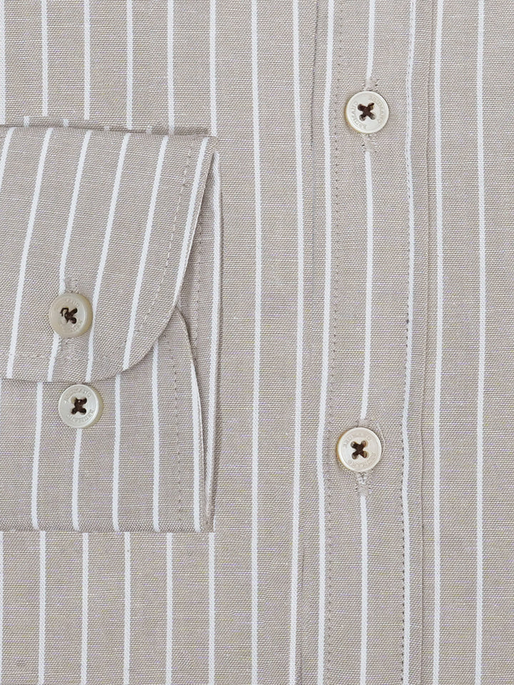 Beige & White Striped Button Down Formal Shirt- Luxe