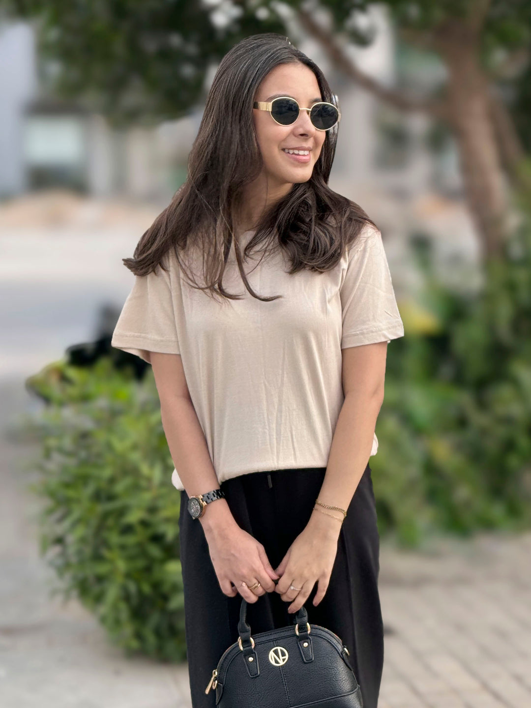 Beige 100% Cotton Basic Tee - Women