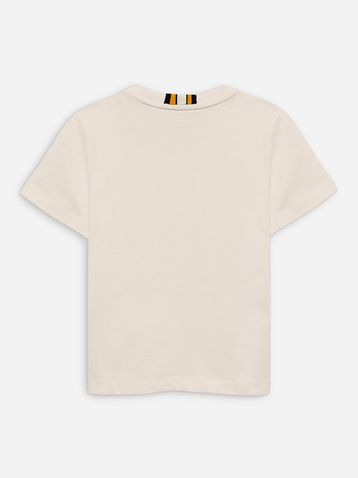 Beige 100% Cotton Casual Tee With Detailing
