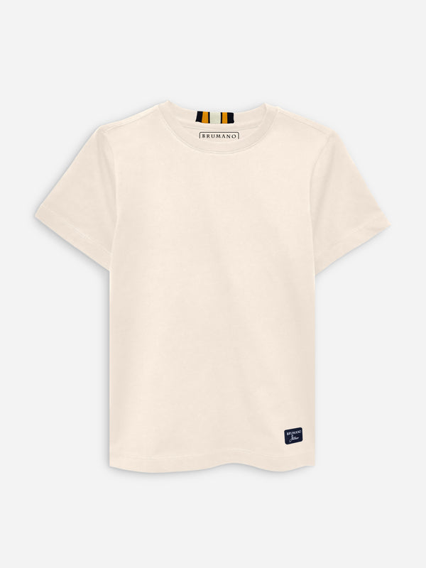 Beige 100% Cotton Casual Tee With Detailing
