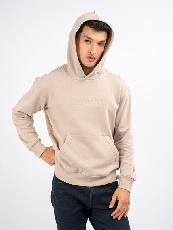 Beige Embroidered Relaxed Fit Hoodie