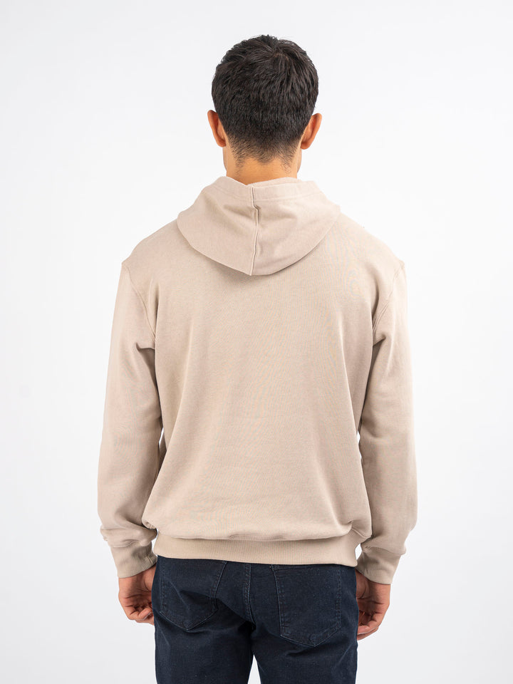 Beige Embroidered Relaxed Fit Hoodie