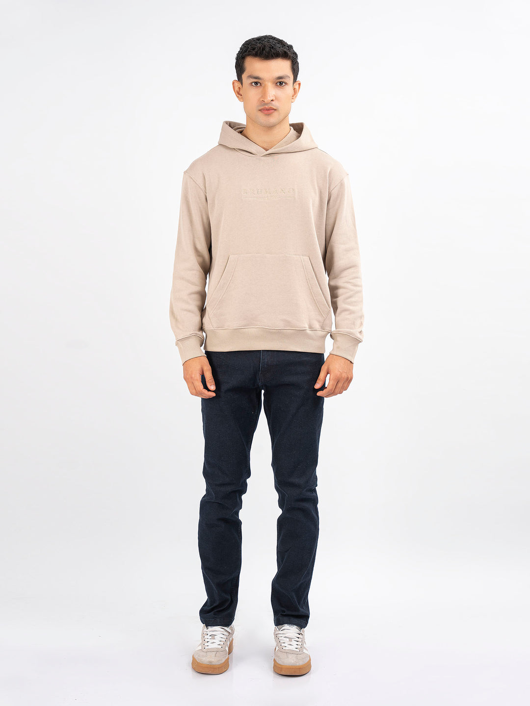 Beige Embroidered Relaxed Fit Hoodie