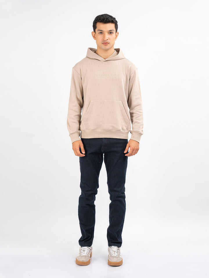 Beige Embroidered Relaxed Fit Hoodie