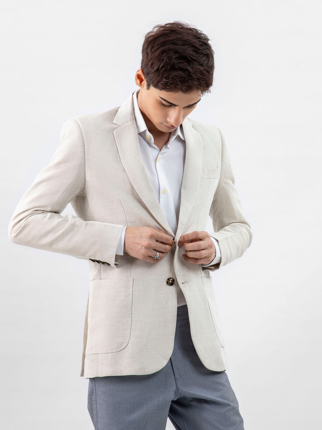 Beige Linen Blended Blazer