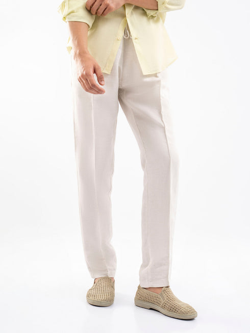 Beige Linen Blended Pajama Trouser