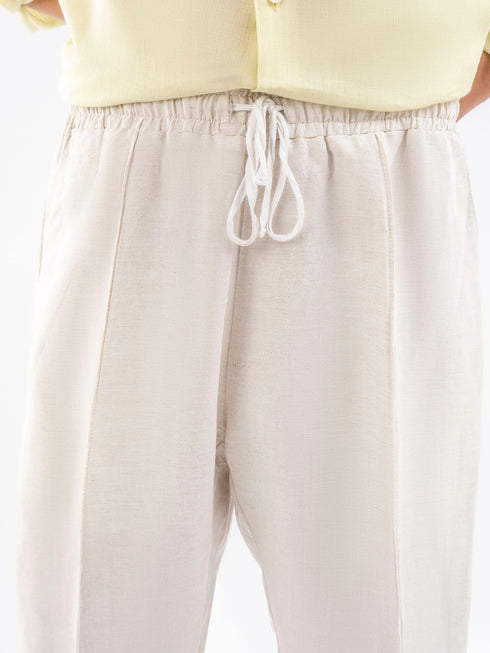 Beige Linen Blended Pajama Trouser