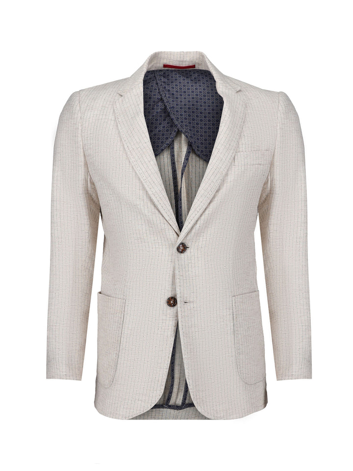 Beige Linen Striped Blazer